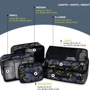 DC Comics Batman Packing Cube Set – Batman, Robin, Superman, Joker – 5 Piece Packing Cube Travel Essential – Luggage Organizer Set – For Kids,Teens,Adults