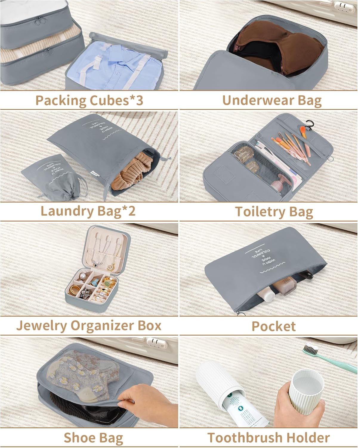 Packing Cubes 11 Set, Suitcase Organizers, Luggage Organizer Bags for Travel, Packing Cubes for Travel, with Toiletry Bag Essentials,Gray - Image 7