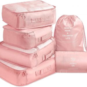 Travel Packing Cubes, VAGREEZ Lightweight Luggage Organizers Bags Set for Carry on Suitcase (6Pcs Pink)