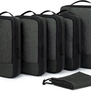 BAGSMART Compression Packing Cubes for Travel, 6 Set Packing Cubes for Carry on Suitcases, Compression Travel Cubes & Suitcase Organizer for Packing with Shoe Bag Black