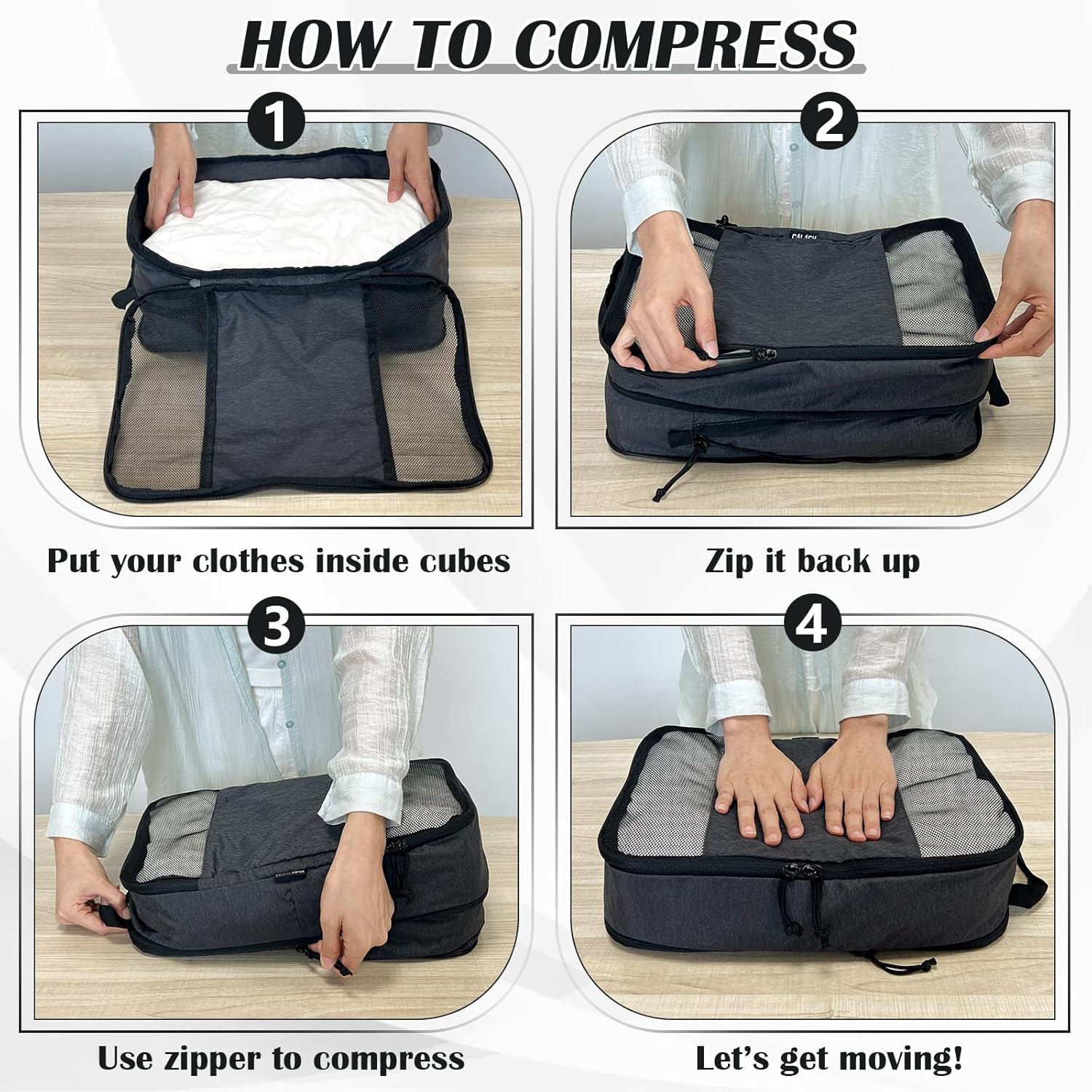 Extra Large Compression Packing Cubes for Travel Essentials, 2 Set Expandable Compression Bags for Travel Packing Cubes for Suitcase Luggage Organizer Bags, Black Mesh - Image 5