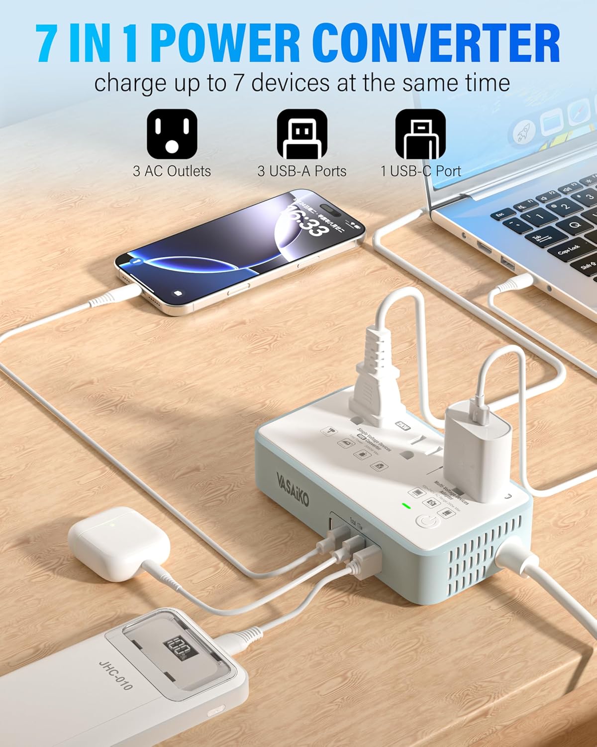 220V to 110V Voltage Converter US to Europe, 2000W Max International Power Converter with 4 USB Charging, Power Converter for European with Travel Plug Adapter - Image 3