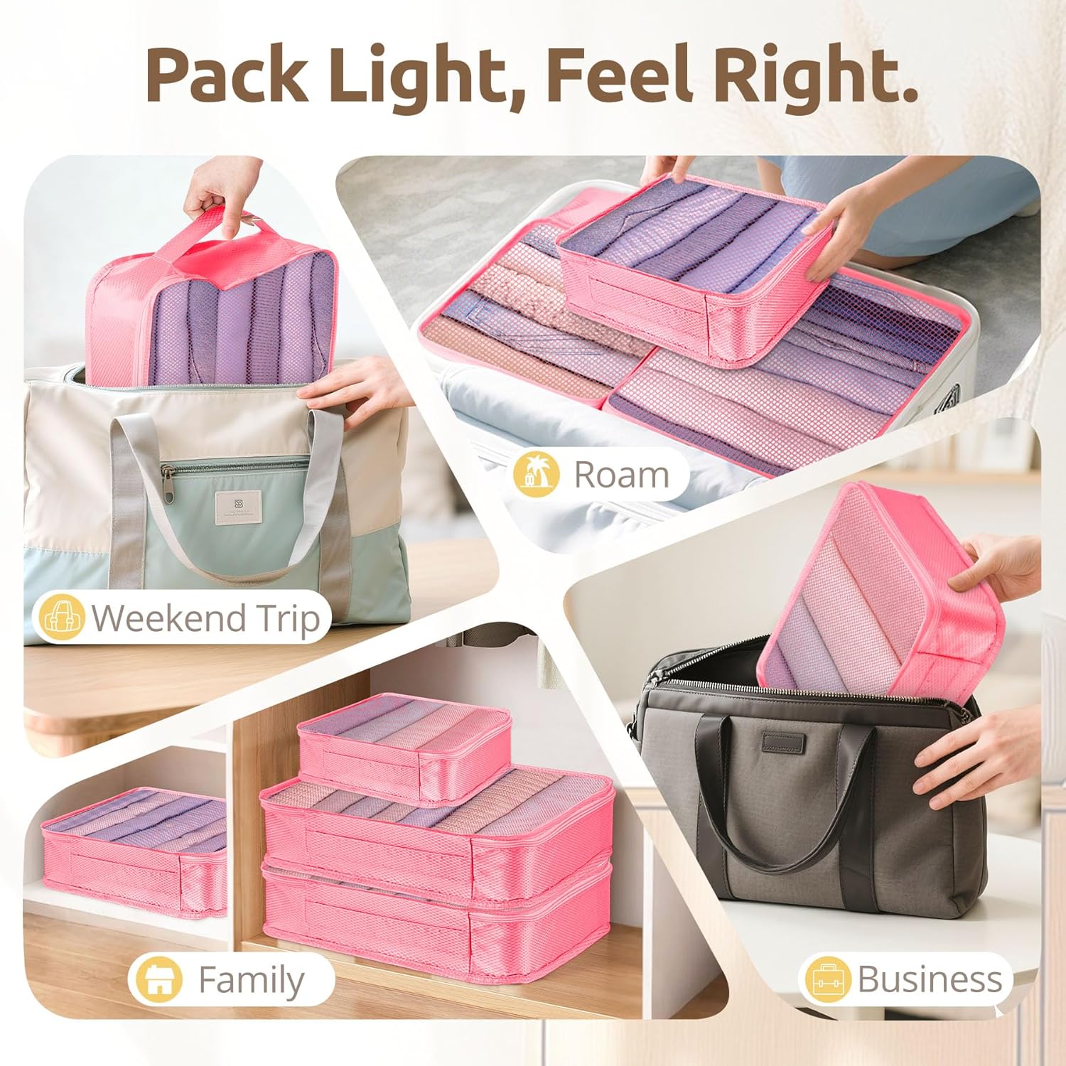 All-in-One 22 Pcs Packing Cubes for Travel Essentials –Includes Cubes,toothbrush covers,Silicone Bottle Cover,zipper bags, Matte Cosmetic Bag, Drawstring bag for Carry-On & Suitcase - Image 7