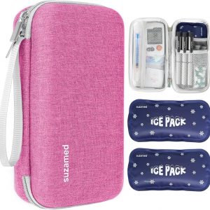 Insulin Cooler Travel Case,EVA Insulation Travel Medicine Kit with 2 Ice Packs for Diabetes Care,Insulin Pen and Other Diabetic Supplies (Pink)