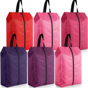 Bulyoou 6 Pcs Travel Shoe Bags with Zipper Portable Suitcase Shoe Organizer Packing for Men Women Nylon Multicolor(Red Purple,Classic,8.7 x 4.7 x 16.5 Inches)