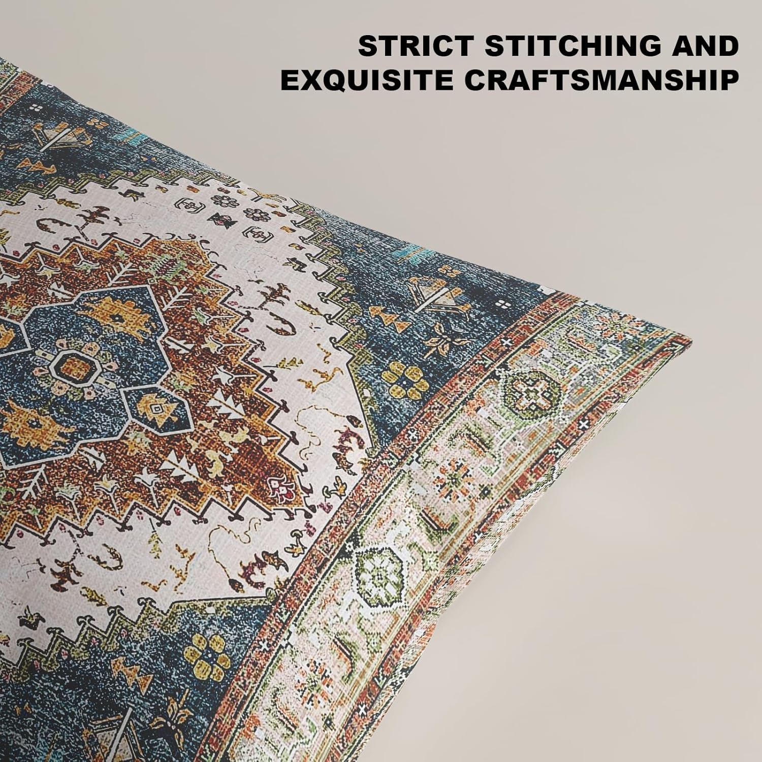 ZSYTZL Boho Throw Pillow Covers 26x26 inch Set of 2,Soft Pillowcases Bohemia Carpet Pattern Decorative Sofa Living Room Bed Square Pillow Case Cushion Cover-Blue Green - Image 2