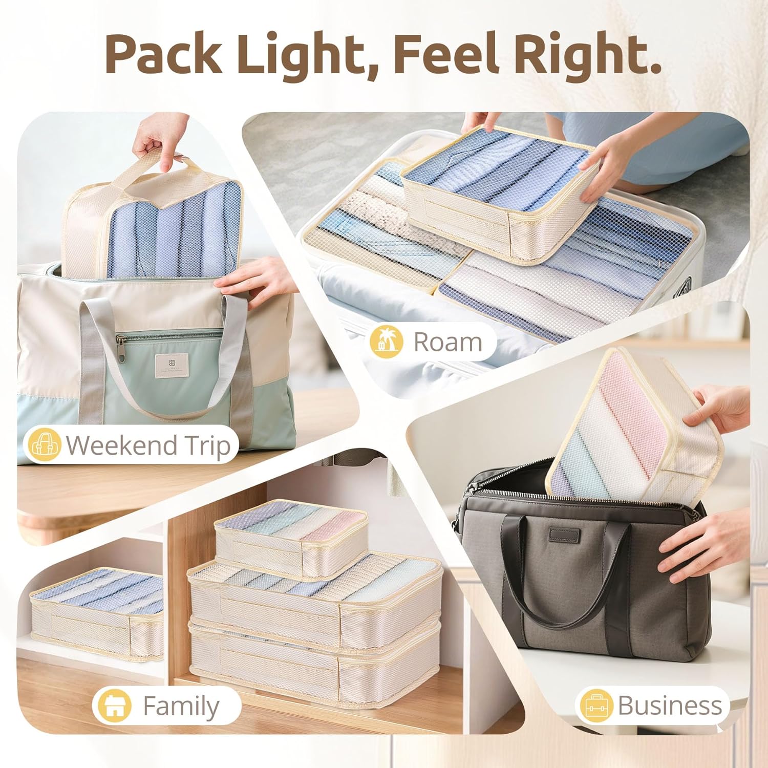 All-in-One 22 Pcs Packing Cubes for Travel Essentials –Includes Cubes,toothbrush covers,Silicone Bottle Cover,zipper bags, Matte Cosmetic Bag, Drawstring bag for Carry-On & Suitcase - Image 7
