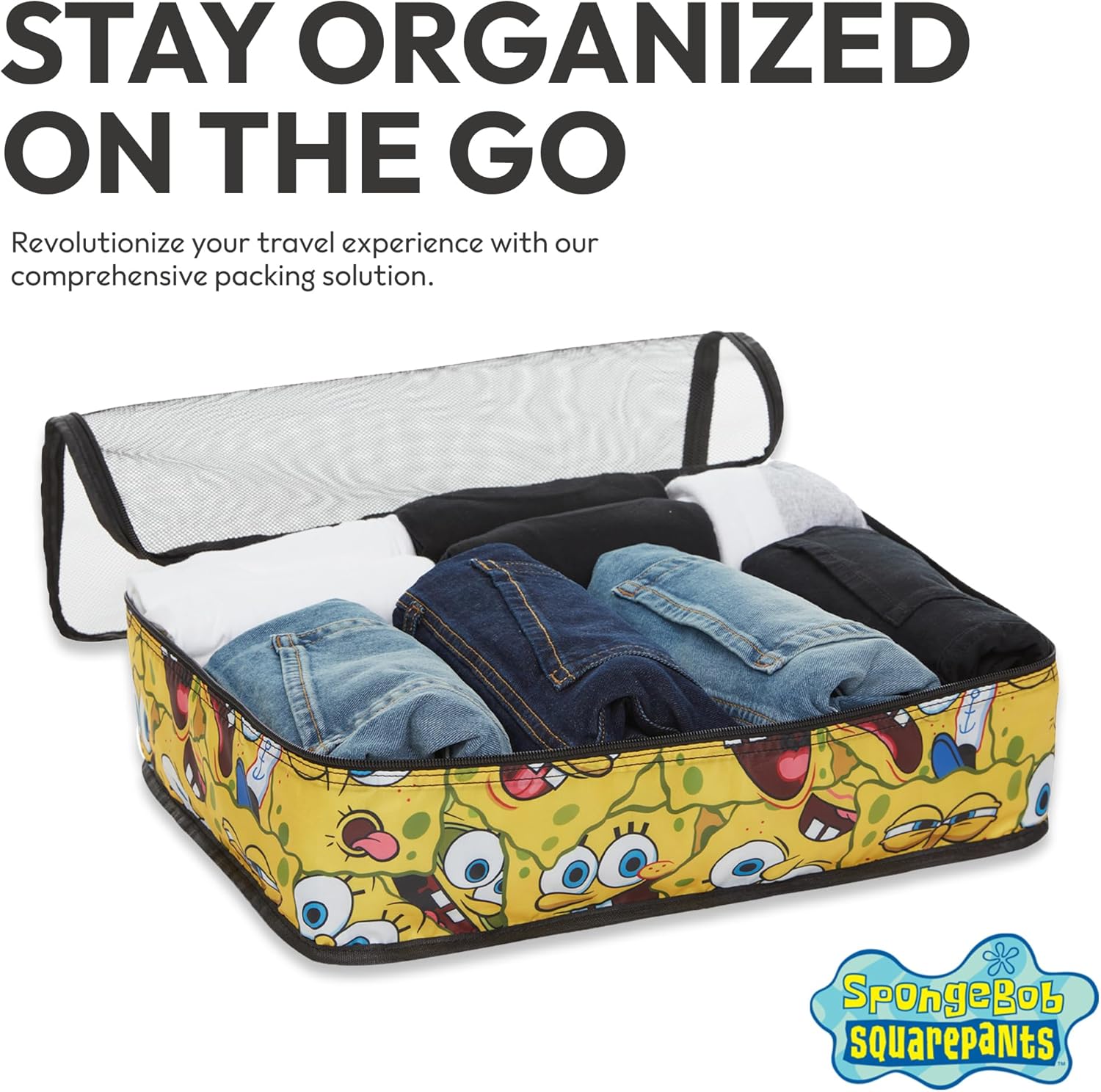 SpongeBob SquarePants Packing Cubes Set – 5-Piece Travel Luggage Organizer with SpongeBob, Patrick & Mr. Krabs – Fun Packing Essential for Kids, Teens, and Adults - Image 4