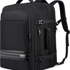 Asenlin Travel Backpack for Women Men，40L-50L Expandable Carry on Backpack，17 Inch Water Resistant Laptop Backpack for Weekender Overnight Extre Large Backpack-Black