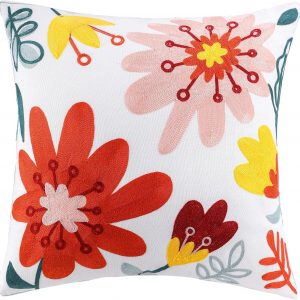 ToRhine Floral Embroidered Throw Pillow Covers with Hidden Zipper, Spring Decorative Cushion Cases for Sofa, Home Decor (Gerbera, 18x18in)