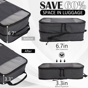 Extra Large Compression Packing Cubes for Travel Essentials, 2 Set Expandable Compression Bags for Travel Packing Cubes for Suitcase Luggage Organizer Bags, Black Mesh