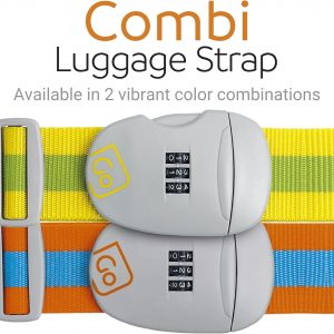 Combi Luggage Strap, Fully Adjustable Luggage Straps for Suitcases and Bags, Secure 3-Dial Combination Lock with Sturdy Buckle, Travel Essentials, Yellow/Green