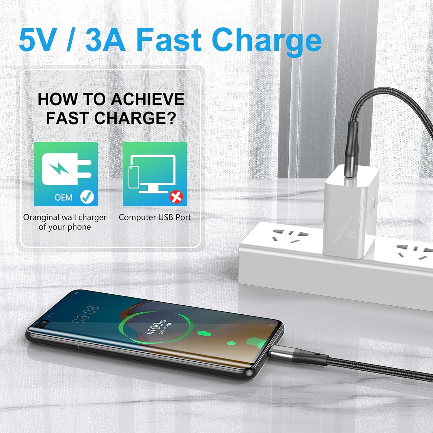 USB to USB C Cable,3Pack 10ft Premium Nylon Braided Fast Charging,3A Rapid Charger Cord,Long Type C to A Cable Compatible with Samsung Galaxy S22 S21 S20 S10 S9 S8 Plus,Note 20 10 9 8,LG V50 V40 - Image 4