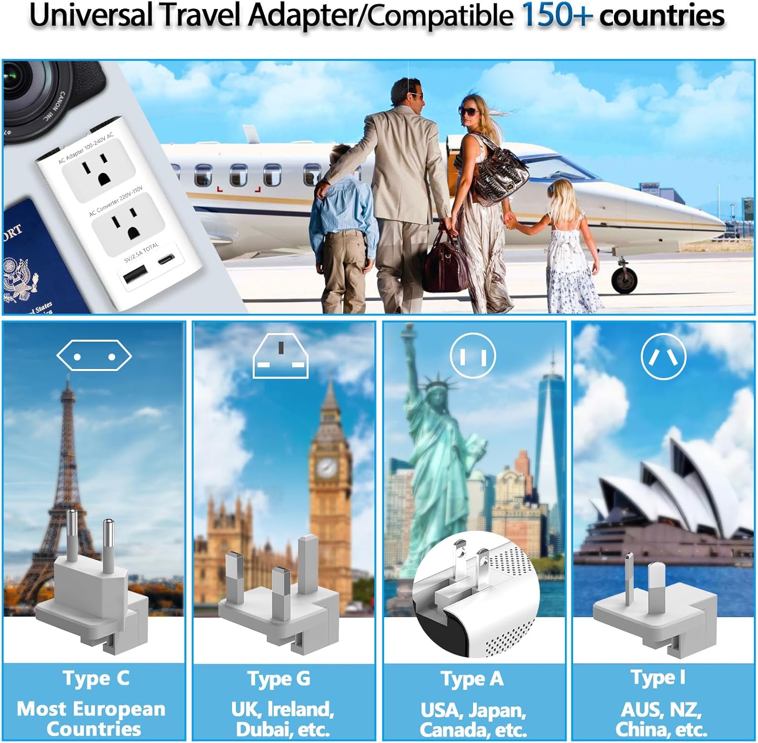 Upgraded 2000W 220V to 110V Voltage Converter US to Europe Travel Adapter for Hair Dryer International Universal Travel Adapter with 1 USB A and 1 USB C Power Converter Adapter Combo - Image 3