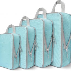 4 Set Compression Packing Cubes for Travel, Suitcase Organizer Bags Set for Luggage, Road Trip Travel Accessories in 4 Sizes (Extra Large, Large, Medium, Small), Blue