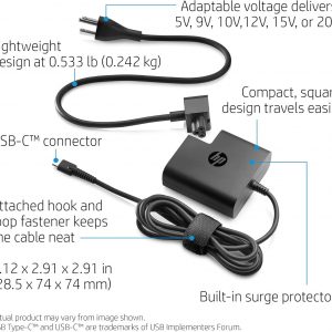 HP Travel AC Adapter – Power Adapter – 65 Watt – Black