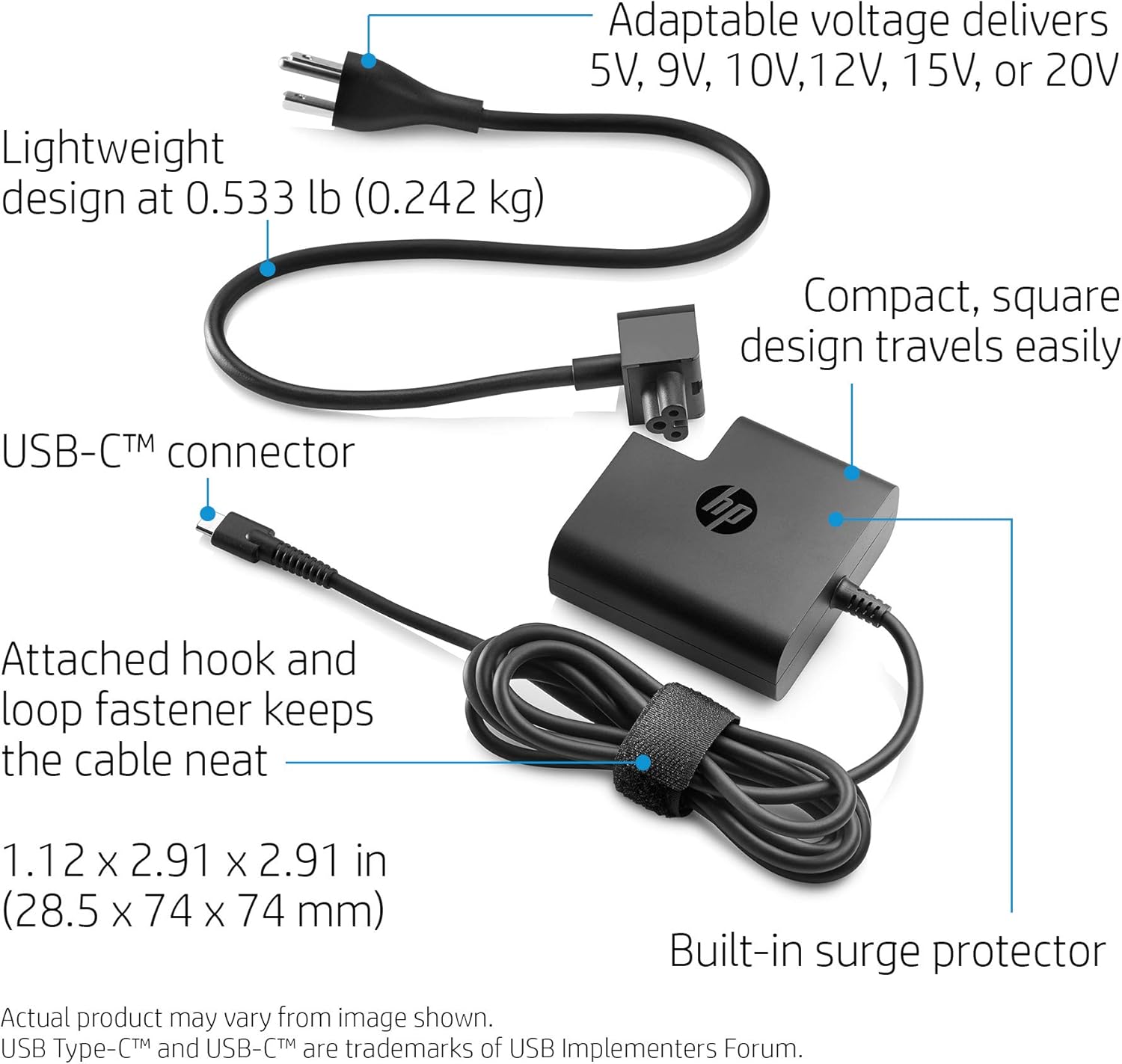 HP Travel AC Adapter - Power Adapter - 65 Watt - Black - Image 2