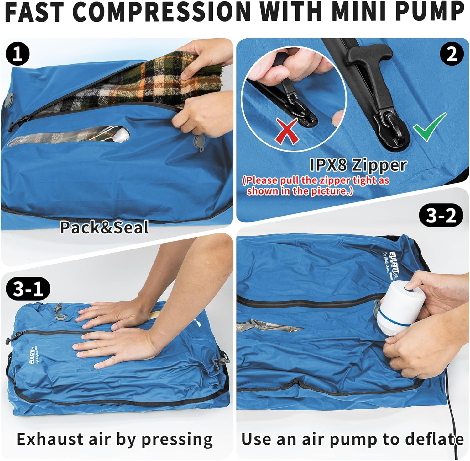 Reusable Vacuum Bags for Travel With Pump,Professional Waterproof IPX8 Vacuum Compression Bag for Suitcases Backpack,Space Saver Bags Packing Organizers for Clothing Packing(2PACK+PUMP) - Image 7