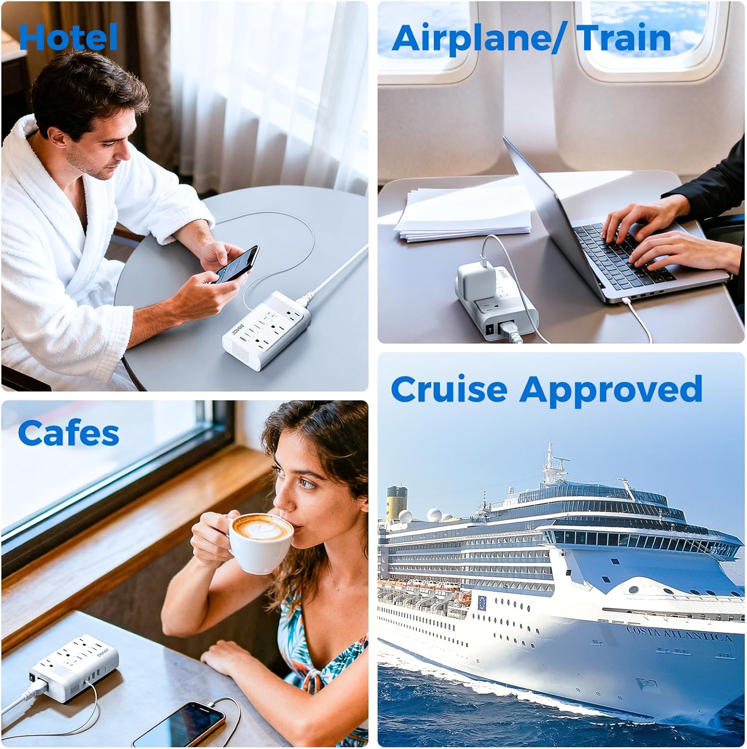 DOACE 220V to 110V Converter for European Travel - 350W Voltage Converter US to Europe with 4 QC+PD Chargers for Using U.S. Devices Abroad - Hair Straightener Shaver Toothbrush Laptop Camera Phone - Image 9