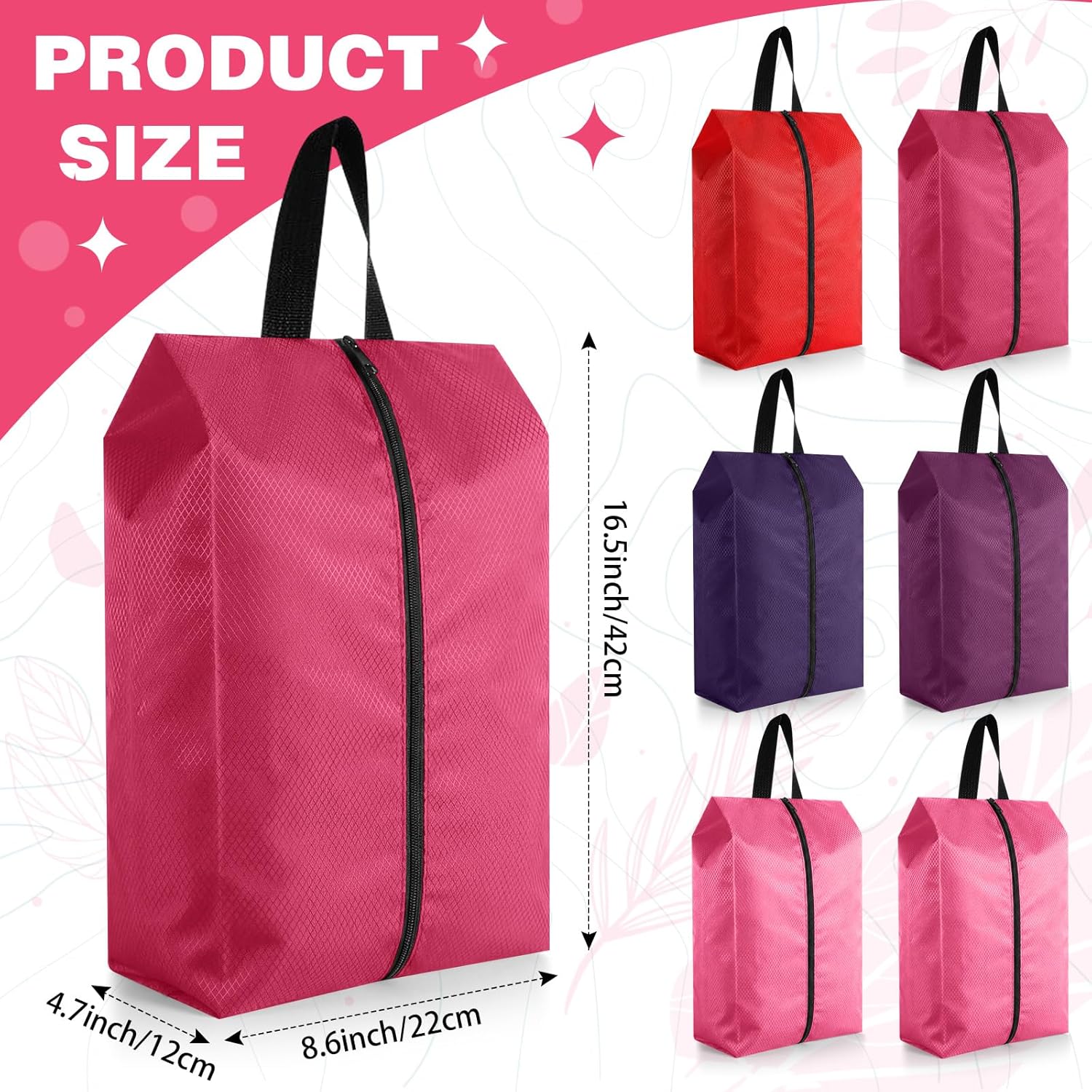 Bulyoou 6 Pcs Travel Shoe Bags with Zipper Portable Suitcase Shoe Organizer Packing for Men Women Nylon Multicolor(Red Purple,Classic,8.7 x 4.7 x 16.5 Inches) - Image 2