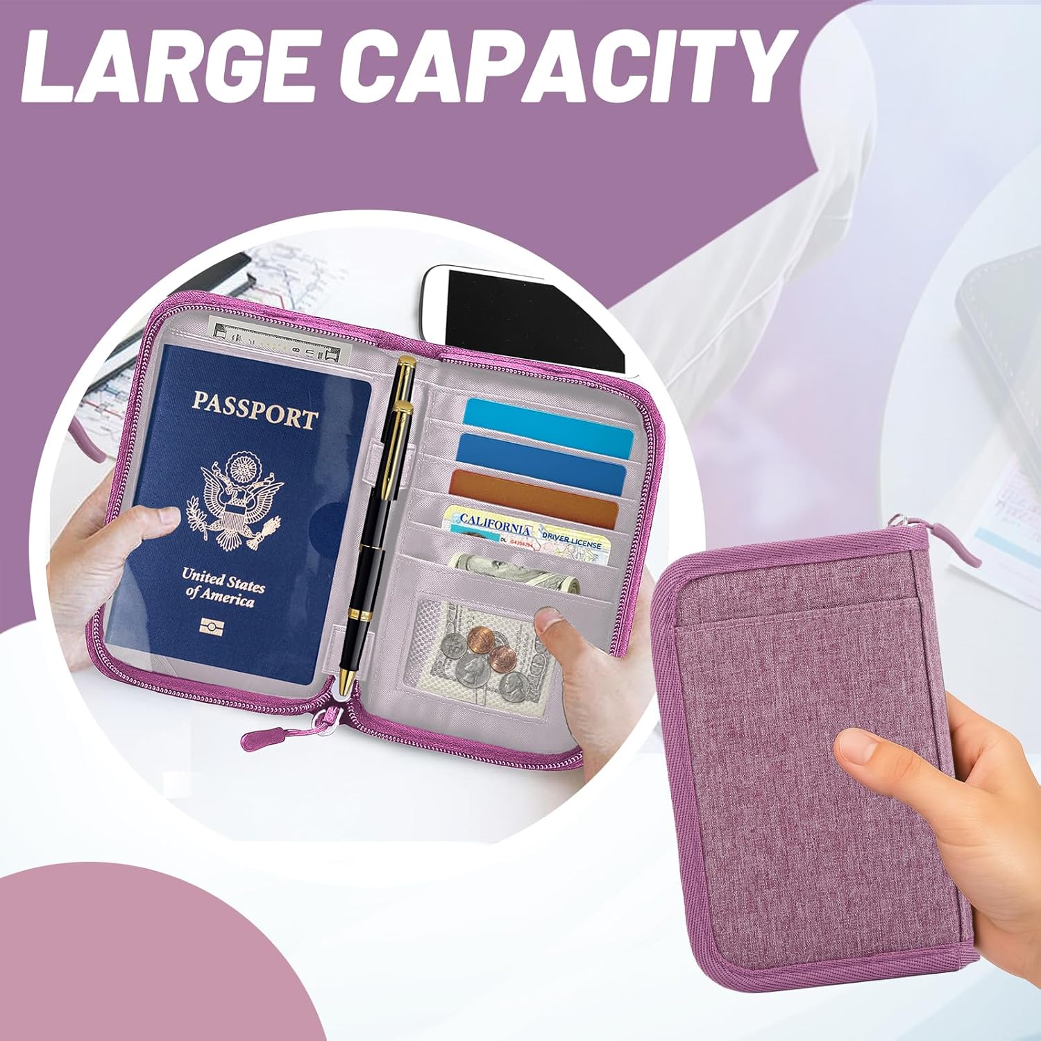 Passport Holder for Travel Essentials, RFID Blocking Protector Passport Wallets, Passport Document Organizer Case for Travel Must Have, Passport Book for Women, Couple, Family Cards, Tickets, ID, Cash - Image 5