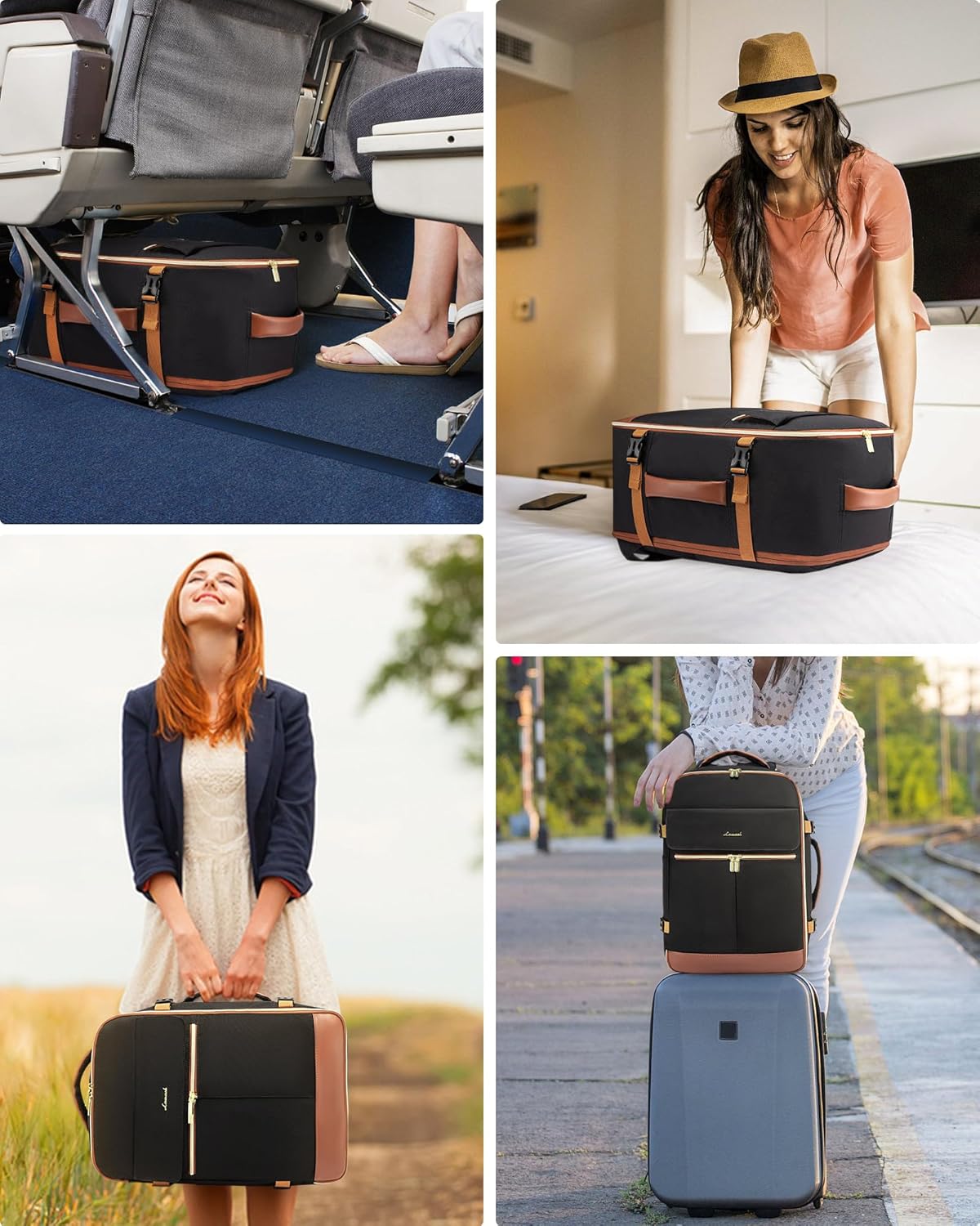 LOVEVOOK Carry On Backpack, 50L Travel Backpack Women with 3 Packing Cubes, TSA Airline Approved Suitcase Bag as Personal Item, Waterproof 18 inch Laptop Backpack for Weekender Overnight,Black-Brown - Image 5