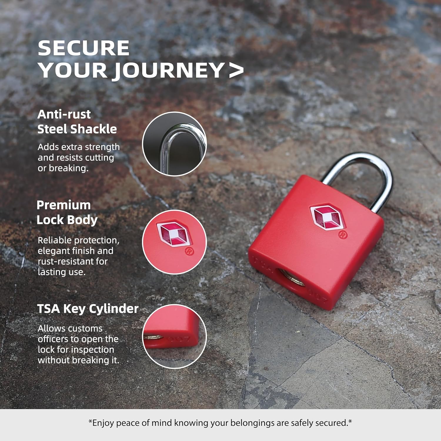 TSA Locks for Luggage with Key, Travel Luggage Locks TSA Approved 4 Pack, Small Padlock with Key, Same Keyed Mini Padlock for Suitcase, Backpack, Bag, Purse, Tent, Zipper, Tool Box (Red) - Image 2
