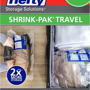 Hefty Shrink-Pak Large Travel Bags – Airtight Storage Bags for Maximum Space Saving, Travel Essentials, Ideal for Packing, Durable, Reliable Compression with Sealed Protection