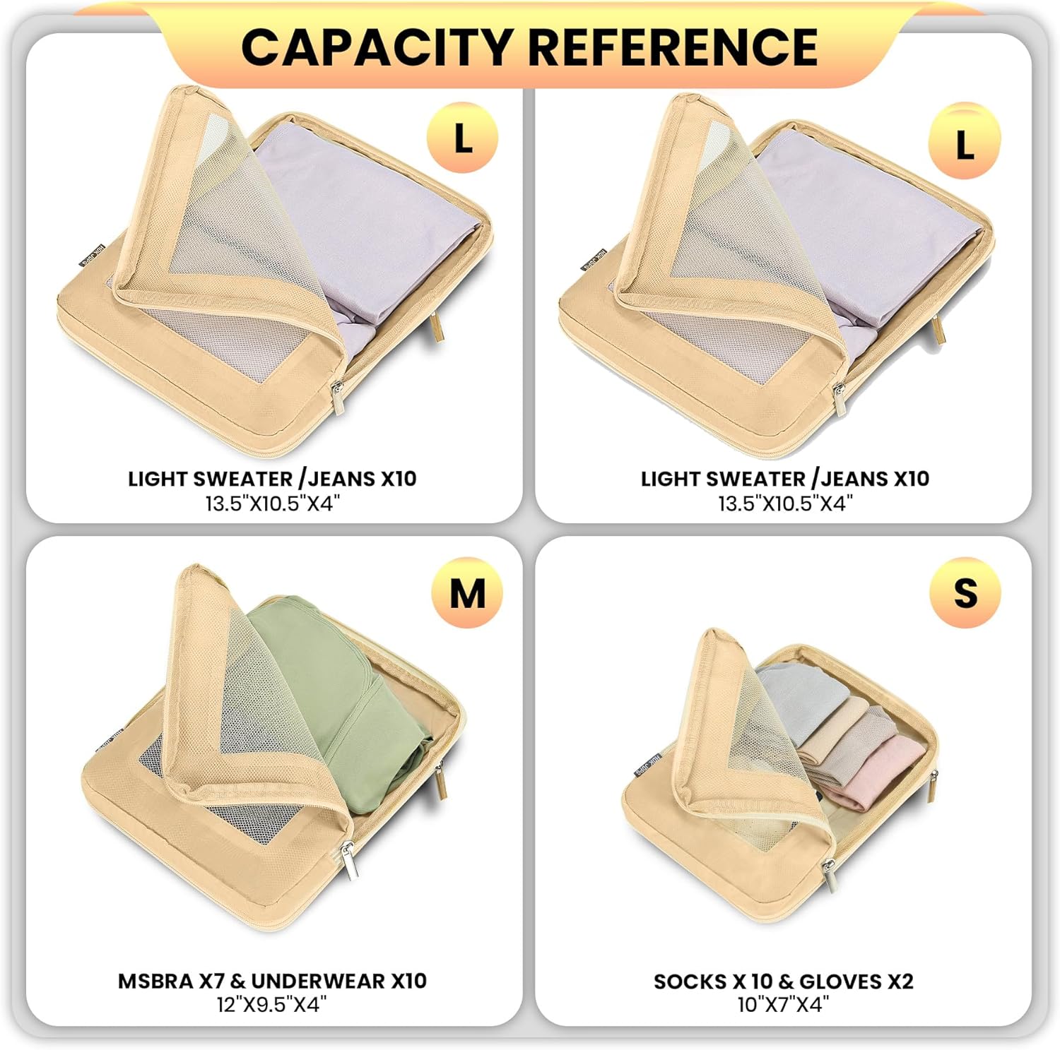 4 Set Compression Packing Cubes Travel for Suitcases,Compressible Mesh Packing Cubes for Travel Women Packing Organizers Ultralight - Image 7