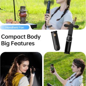 JISULIFE Handheld Fan with 4500 mAh Powerbank Max 37 Hours Runtime, Pocket Portable Battery Operated or USB Powered Folding Personal Fan, 3 Speeds, Gifts for Women Men Kids Gift for Festival-Black