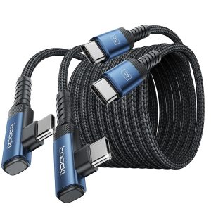 USB C to USB C Charger Cable(10ft, 2Pack), 60W Type C Charging Cord, Right Angle Fast Charging USBC to USBC Cable for iPhone 17 16 15 Pro Plus Pro Max Air/Plus/MacBook Air/Samsung S25 Ultra