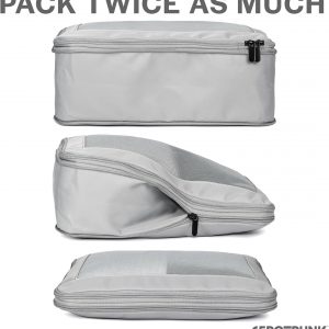 Aerotrunk Compression Packing Cubes for Travel – Luggage Organizer Bags – Double Zipper Packing Cubes for Suitcases (6-Pack, Light Grey)