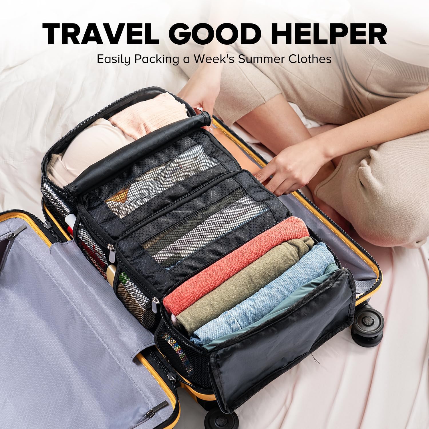Suitcase Organizer, Travel Luggage Organizer Hanging Shelves Packing Cube Closet/Collapsible Portable Travel Organizer for Carry-on - Image 6