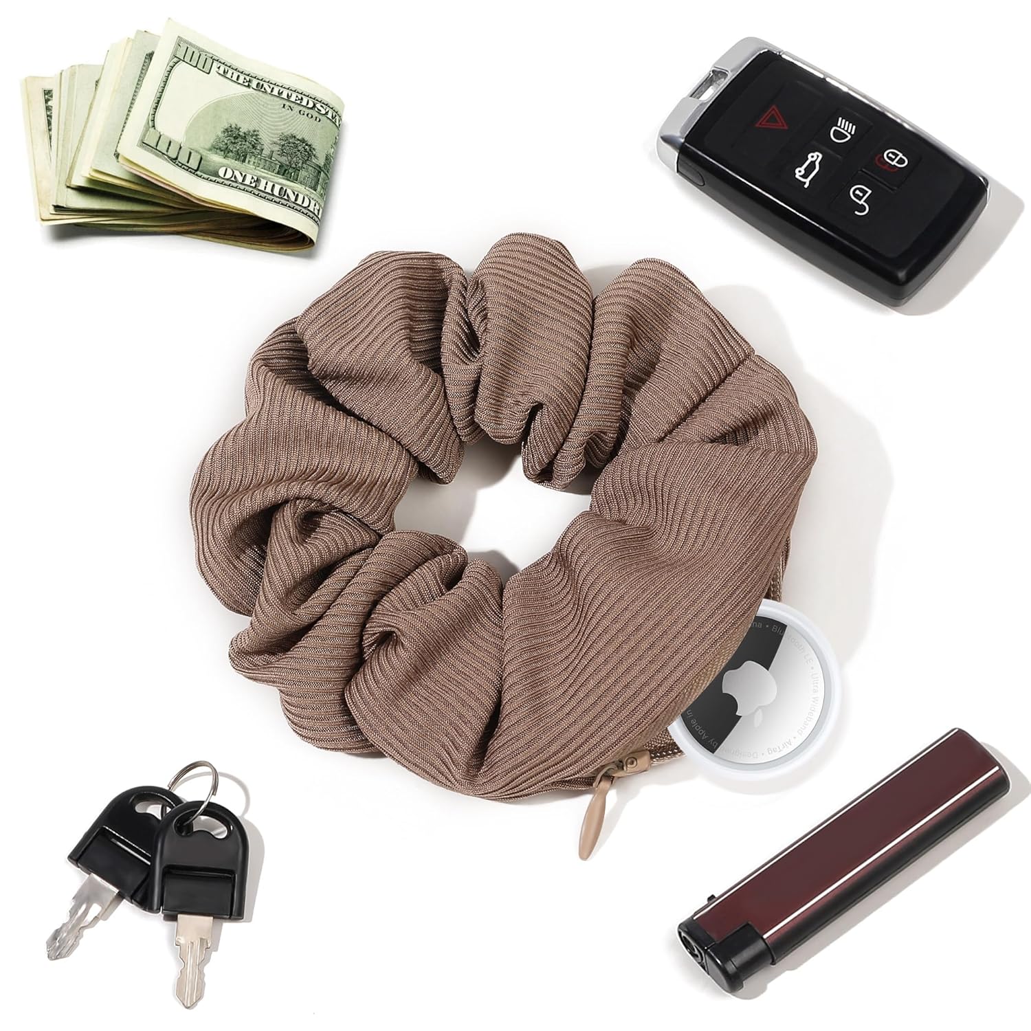 Pocket Scrunchies Hair Ties with Hidden Zipper Stash Scrunchy Ponytail Holder - Image 4