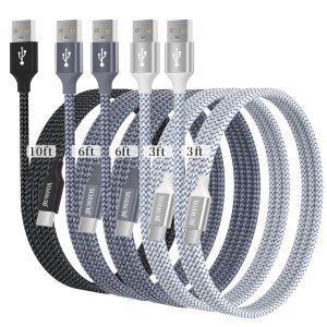 USB to USB C Cable, (5-Pack, 3/3/6/6/10 ft) for iPhone 17/17 Pro/17 Pro Max/17 Air/16/16e/16 Pro/16 Pro Max/15/15 Pro Max, Type C Charger Cord for Galaxy S25 S24 A56 A55 A36 A35 A16, Moto