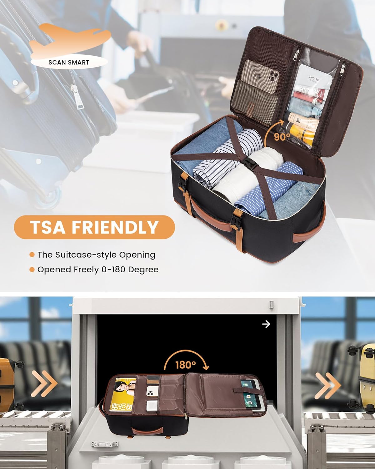 LOVEVOOK Carry On Backpack, 50L Travel Backpack Women with 3 Packing Cubes, TSA Airline Approved Suitcase Bag as Personal Item, Waterproof 18 inch Laptop Backpack for Weekender Overnight,Black-Brown - Image 4