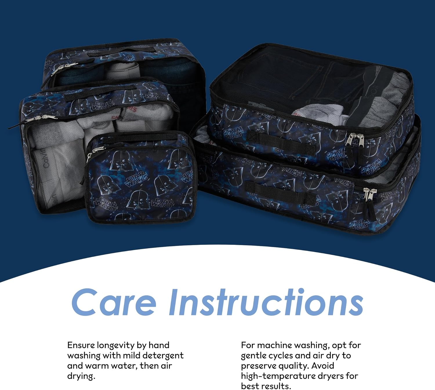 Star Wars Packing Cube Set - Darth Vader, Storm Trooper, Yoda - 5 Piece Packing Cube Travel Essential - Luggage Organizer Set - For Kids,Teens, Adults - Image 7