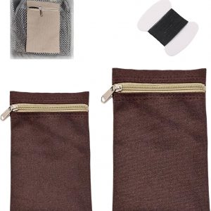 2Pc Sew-in Side Pocket with Zipper,Coat Inside Pockets,Travel Security Pocket Hidden Wallet,Secure Side Pocket for Mastectomy Recovery, Pockets for Clothing Including Coats,Sweatshirts (Coffee)