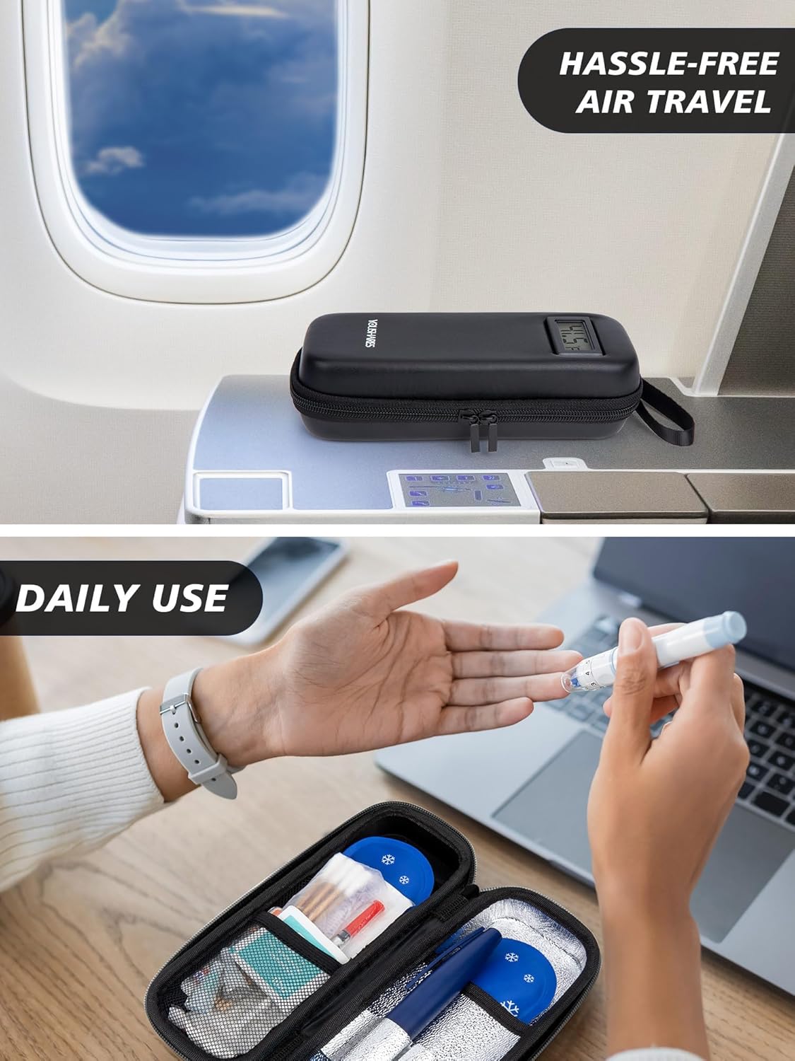 YOUSHARES Insulin Cooler Travel Case with Temperature Display - Refrigerated Medicine Cooling Bag with 2 TSA Approved Ice Pack, Medication Pen Diabetic Supplies Organizer for Trip and Daily - Image 7