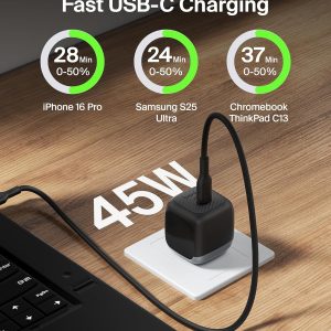 Belkin USB C Charger Block 45W – PD3.1 PPS Super Fast Charging – Samsung Galaxy S25, S24, Apple iPhone 17, Air, Pro, Pro Max, AirPods, Apple Watch, Google Pixel 10, Nintendo Switch, etc – Black