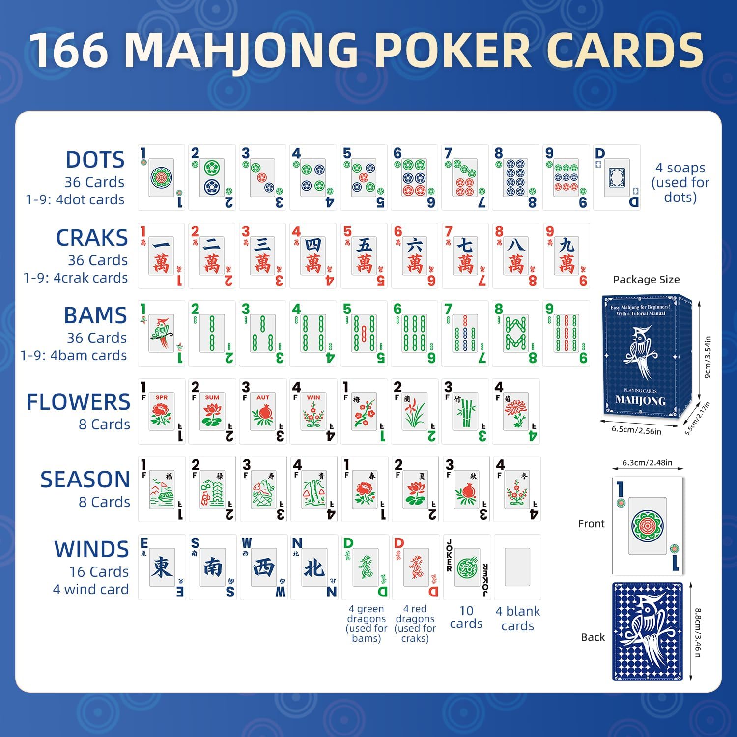 166-Pcs Mahjong Playing Cards - Waterproof & Non-Slip PVC Material, Large Font for Easy Reading, Durable & Portable, Ideal for Beginners & Elderly, Perfect for Travel, Camping,Family Games - Image 5