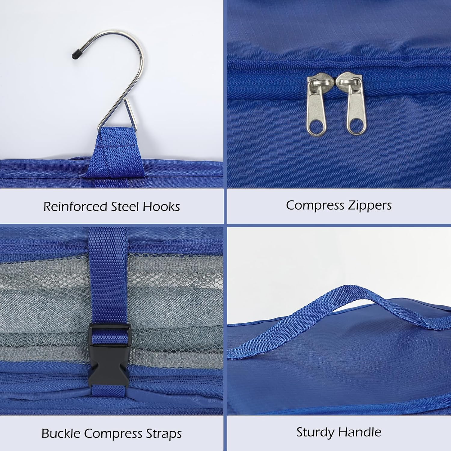 Surblue Hanging Shelves Travel Storage Bag Compression Packing Cube for Suitcase Collapsible with Extension Layer Large Capacity, Blue,XL - Image 6