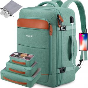 Bagsure Travel Backpack 42L Flight Approved Carry On Backpack, Expandable Laptop Backpack with Packing Cubes & Shoe Pocket, Water Resistant Luggage Daypack for Men Women Business Weekender Bag