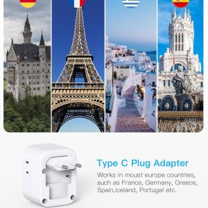 European Travel Plug Adapter, HANYCONY Foldable International Power Adapter, Type C Adapter with 4 Outlets 4 USB Ports (2 USB C) for US to Most of Europe EU Italy Spain Greece Portugal France Germany