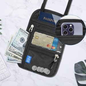 Neck Wallet Passport Holder for Men Women RFID Blocking Water Resistant Hidden Travel Pouch with Adjustable Strap Holds Phone Cards Cash (black)