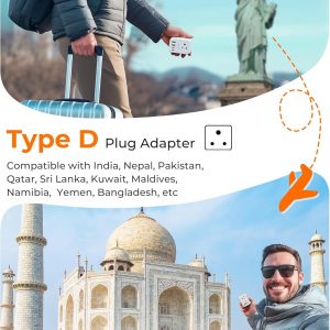 LENCENT Foldable India Travel Plug Adapter, US to India Power Plug Adapter with 4 Outlets, 4 USB Charger(2 USB C), Type D Adaptor for USA to India Bangladesh Maldives Nepal Pakistan, Safe Grounded