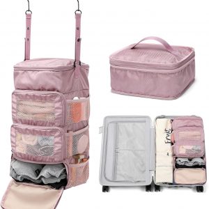 Multi-layer storage bag Casual simple Luggage Packing Organizer with Hook,Clothing Underwear Bag,Carry On Closet,Purple pink