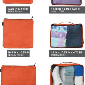 Brookstone Packing Cubes – 6 Piece Compression Packing Cubes for Travel Essentials – Luggage Sets Cube Storage Organizer Bags, Size One Size, Orange