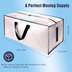 8 Pack Large Strong Moving Bags with Zippers & Carrying Handles – Water-Resistant – Heavy Duty Storage Tote for Space Saving, Fold Flat, Alternative to Moving Box (Semi-Transparent)