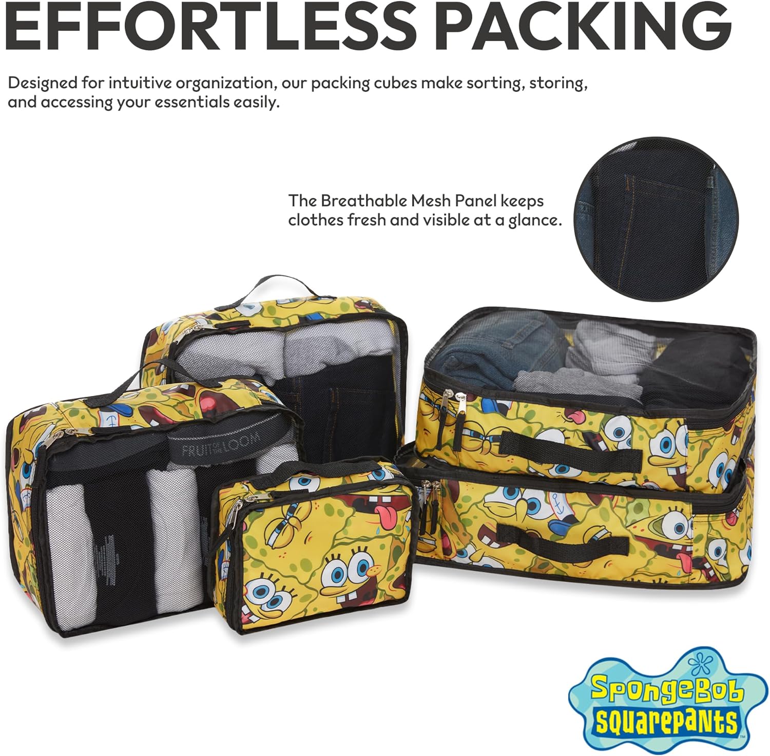 SpongeBob SquarePants Packing Cubes Set – 5-Piece Travel Luggage Organizer with SpongeBob, Patrick & Mr. Krabs – Fun Packing Essential for Kids, Teens, and Adults - Image 7